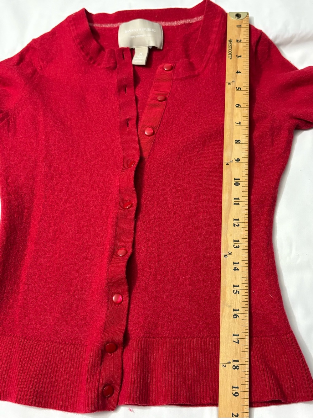 Banana Republic Red Button-Front Ruffle-Edge Cardigan - Picture 12 of 13